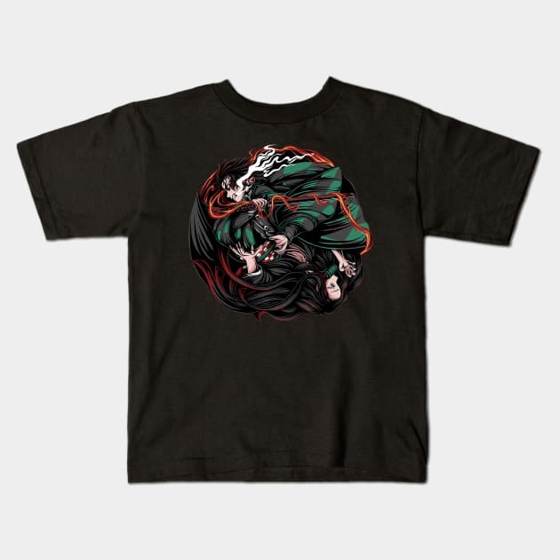 tanjiro nezuko fight form Kids T-Shirt by BUSTLES MOTORCYCLE